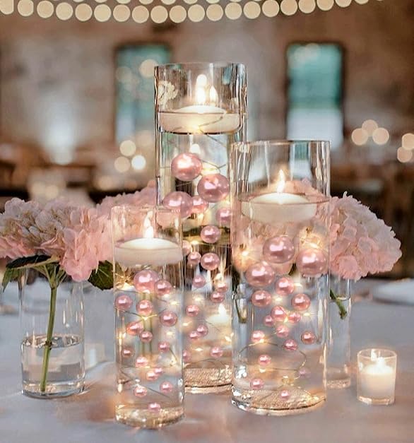 Vase Pearlfection 200 Floating White Pearls with Sparkling Gems- Large Sizes- 12 White Submersible LED Fairy Lights Strings with Hidable & Submersible Batteries- Fills 4 Gallons for Your Vases