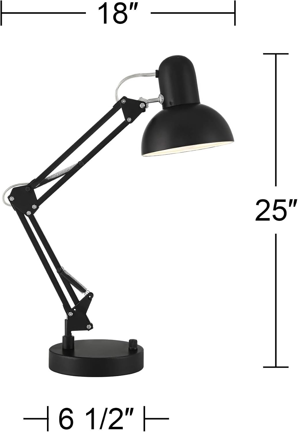 360 Lighting Wyatt 25" High Modern Desk Lamp with USB Charging Ports A+C Architect Adjustable Height Black Finish Metal Shade Home Office Living Room Bedroom Bedside Nightstand House