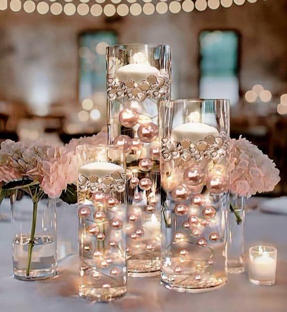 Vase Pearlfection 200 Floating White Pearls with Sparkling Gems- Large Sizes- 12 White Submersible LED Fairy Lights Strings with Hidable & Submersible Batteries- Fills 4 Gallons for Your Vases