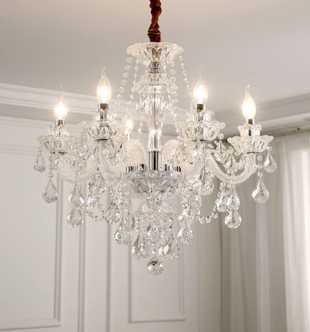 Crystal Chandelier 6 Lights Clear K9 Crystal Luxury Interior Decoration Ceiling Light E12 Bulbs Crystal Pendant Lighting Fixture for Dining Room, Living Room, Bedroom (6 Lights)