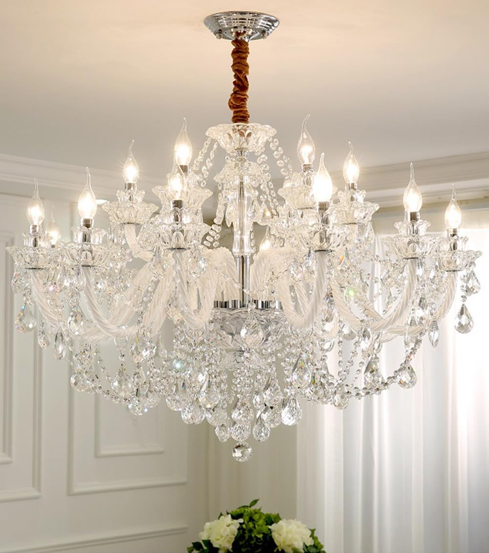 Crystal Chandelier 6 Lights Clear K9 Crystal Luxury Interior Decoration Ceiling Light E12 Bulbs Crystal Pendant Lighting Fixture for Dining Room, Living Room, Bedroom (6 Lights)