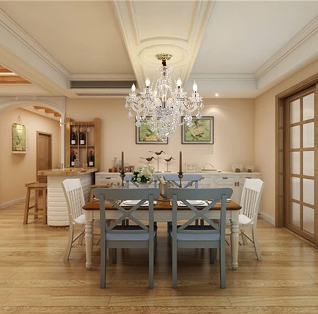 Crystal Chandelier 6 Lights Clear K9 Crystal Luxury Interior Decoration Ceiling Light E12 Bulbs Crystal Pendant Lighting Fixture for Dining Room, Living Room, Bedroom (6 Lights)