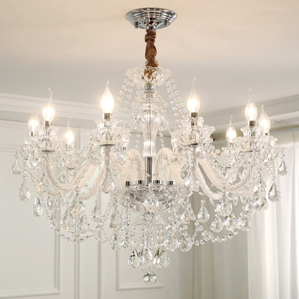 Crystal Chandelier 6 Lights Clear K9 Crystal Luxury Interior Decoration Ceiling Light E12 Bulbs Crystal Pendant Lighting Fixture for Dining Room, Living Room, Bedroom (6 Lights)