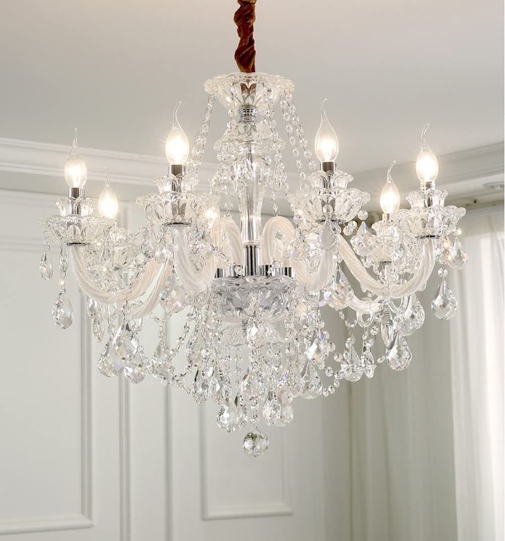 Crystal Chandelier 6 Lights Clear K9 Crystal Luxury Interior Decoration Ceiling Light E12 Bulbs Crystal Pendant Lighting Fixture for Dining Room, Living Room, Bedroom (6 Lights)