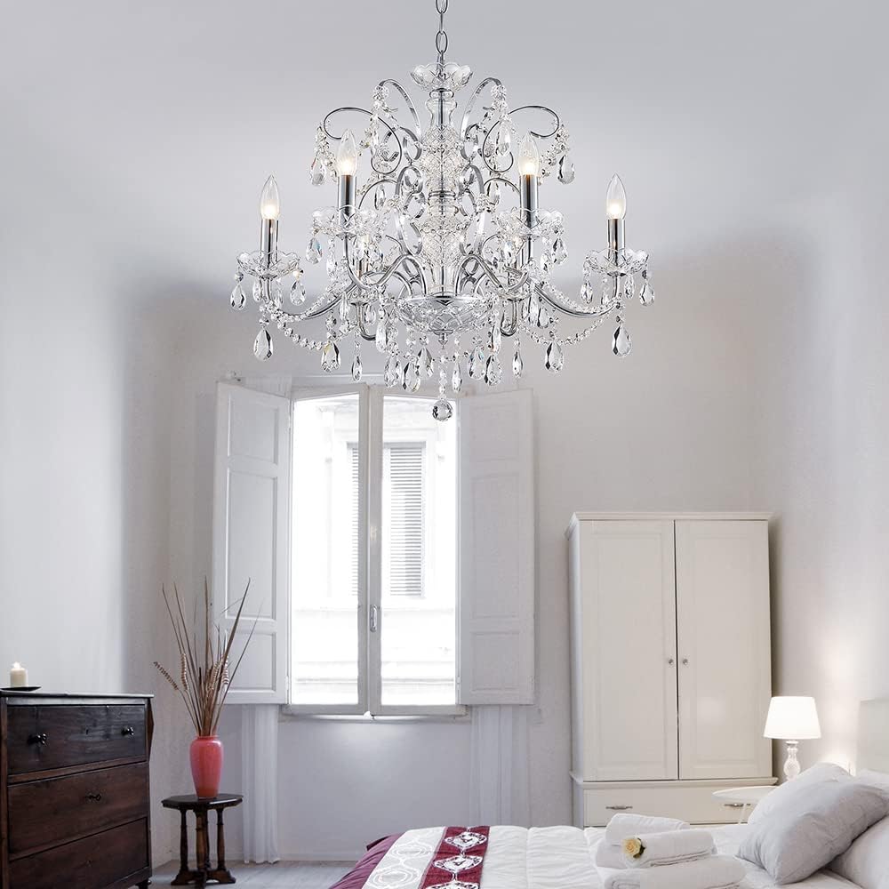 Saint Mossi 6-Lights Crystal Chandelier Crystals Raindrop Chandelier,Modern Crystal Pendant Light Fixture Modern Chandelier for Bedroom,Living Room,Dining Room,H22 X D24,Chain Adjustable