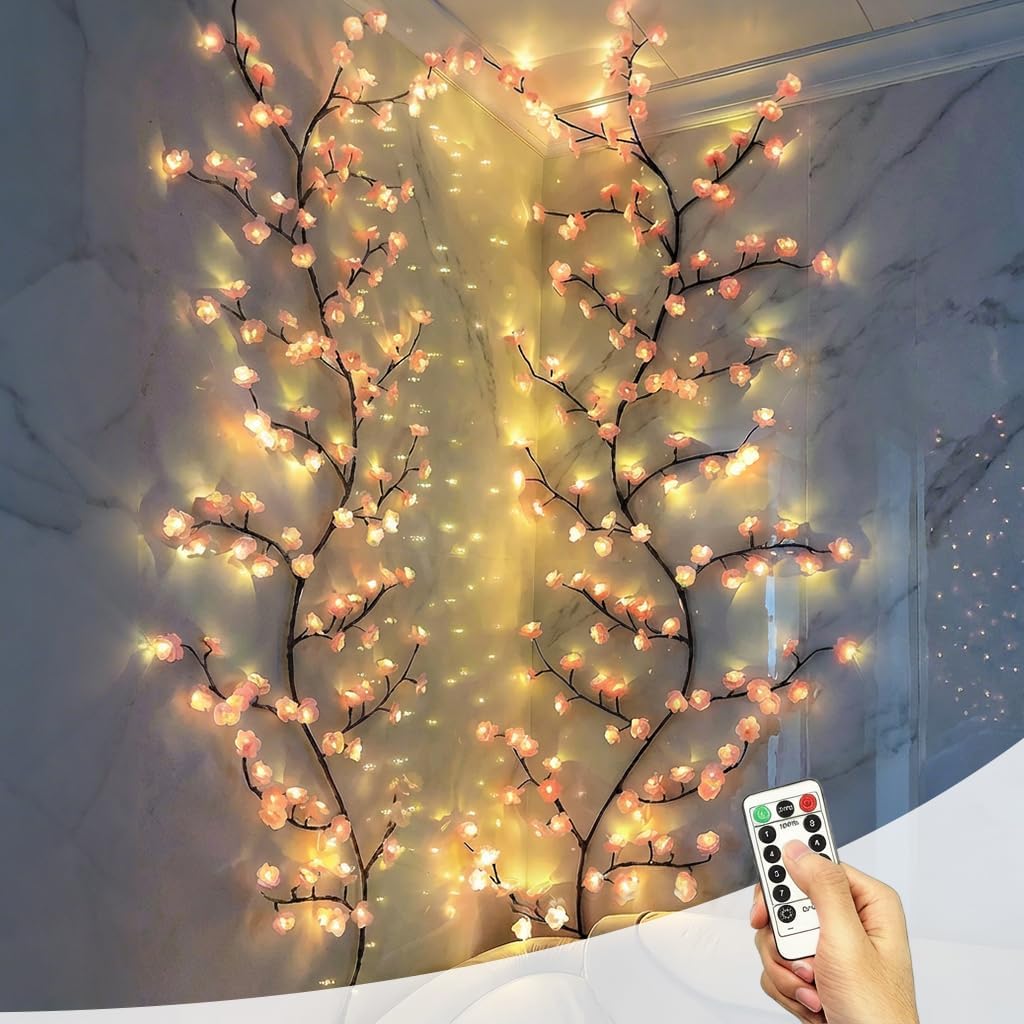 Drawelry LED Willow Vines Light, DIY Enchanted Wall Decoration Vine Flower Lights, Creative Wall Bedrooms Decor Christmas Home Gift for Family (144 Lights(7.5ft))