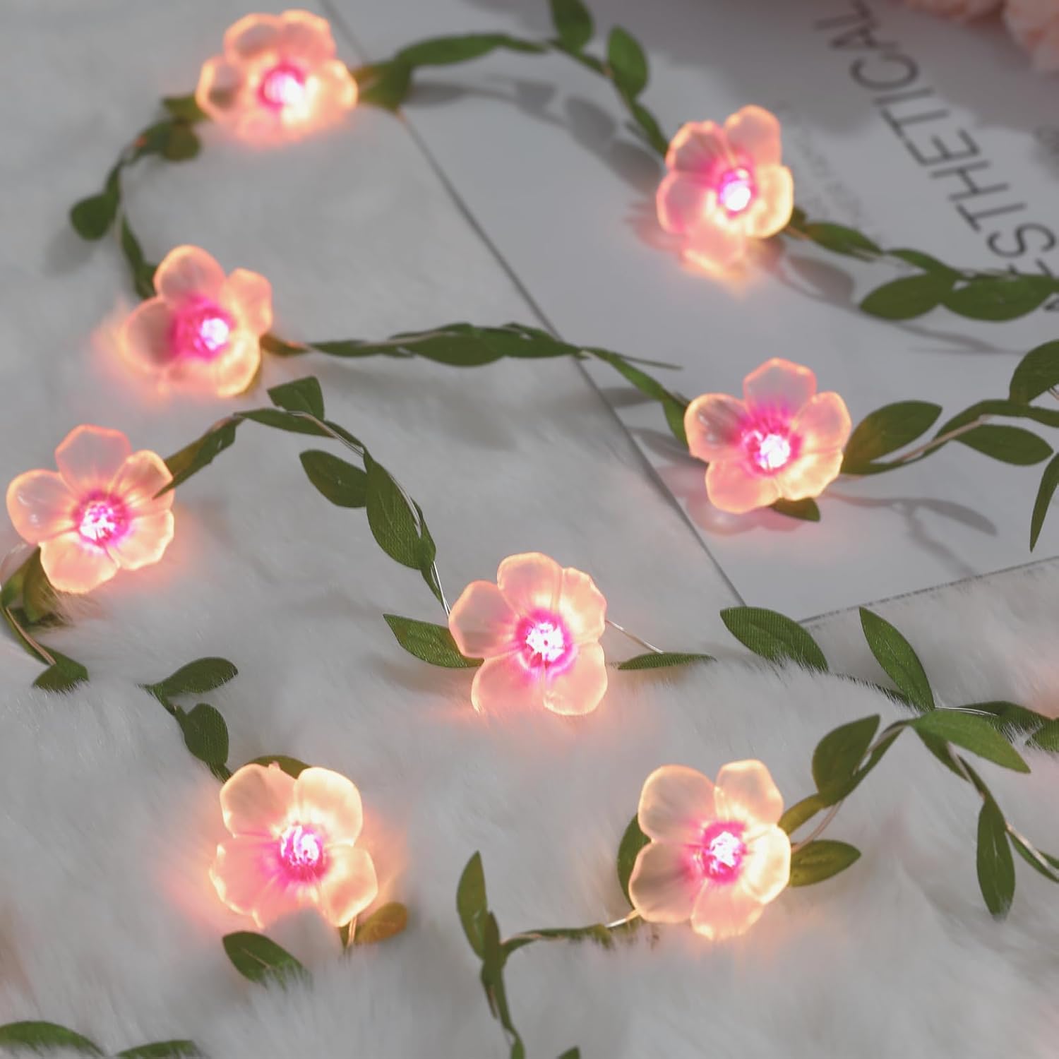 4Pack Cherry Blossom Vine Lights 13ft 40 LED Flower String Lights USB Plugin & Battery Operated Fairy Lights with Timer 8 Modes Remote Decorative Light for Bedroom Wedding Birthday Party Gift