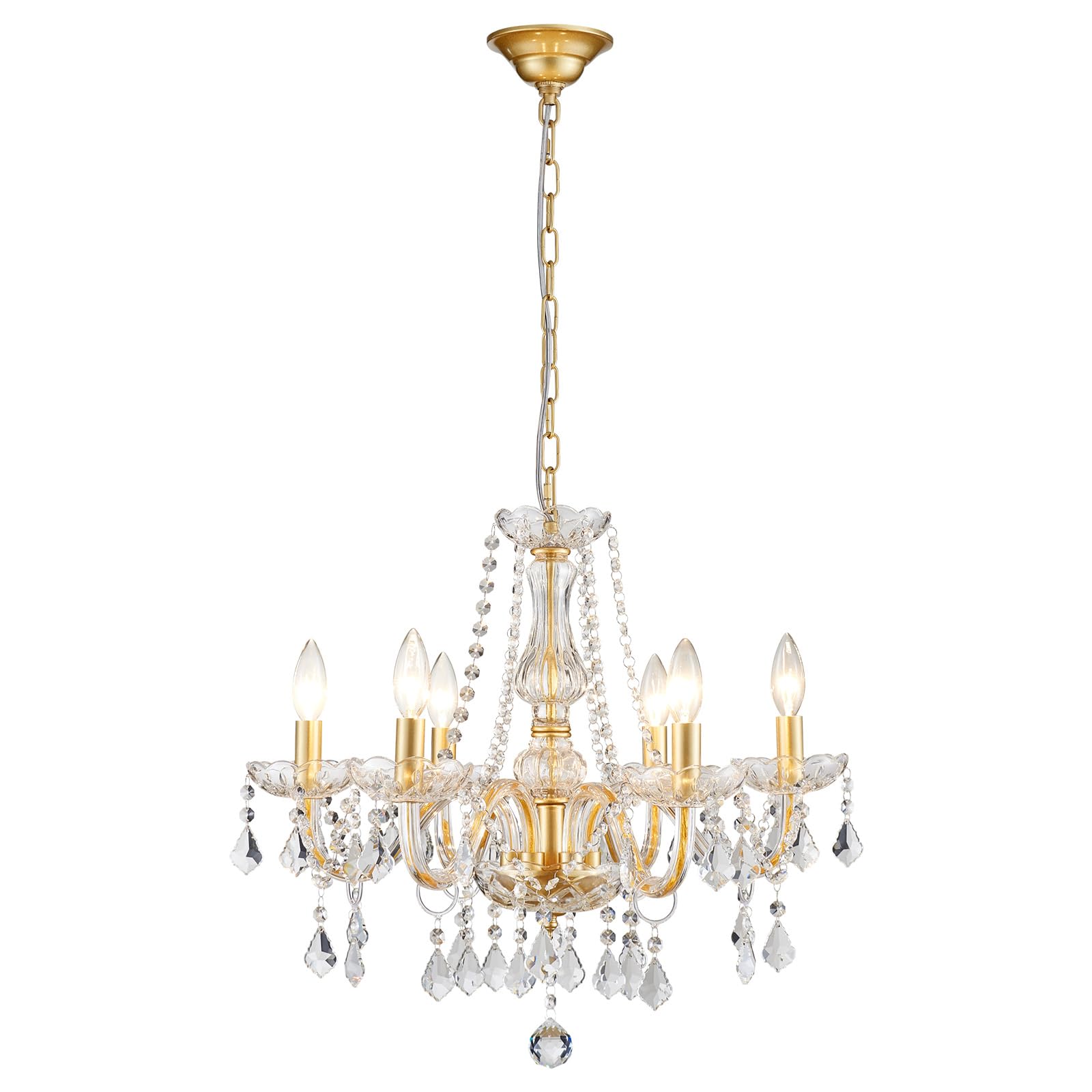 ANJIADENGSHI Mini Crystal Chandelier K9 Crystal Gold Chandelier for Living Room Bedroom Dining Room Kitchen Island Entryway 5 E12 Bulbs High 16.5 in x Diameter 16.9 in, Golden