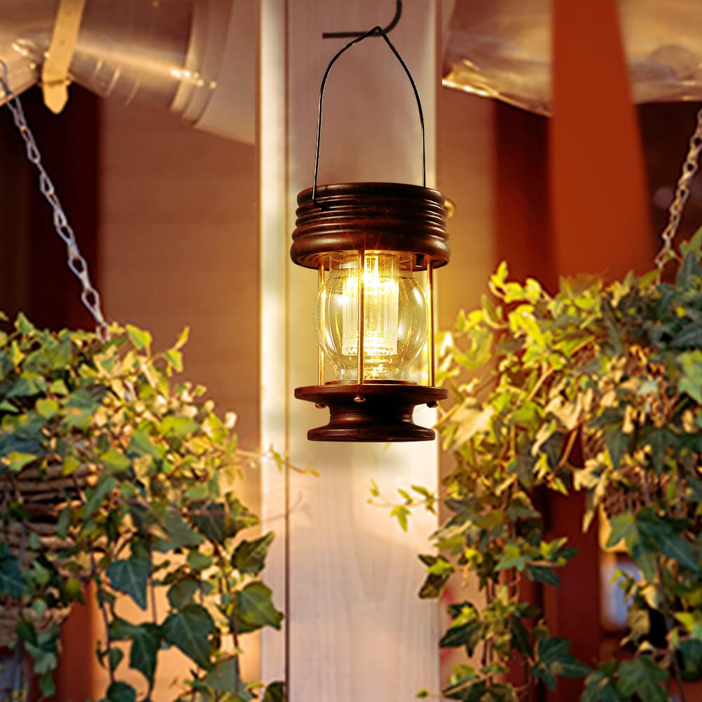 Solar Lanterns Outdoor Patio Decor, 2 Pack Large Hanging Solar Lights Waterproof, 30LM Bright Retro Decorative Table Lamps with Warm Glow for Porch, Yard, Garden, Pathway & Backyard Decoration