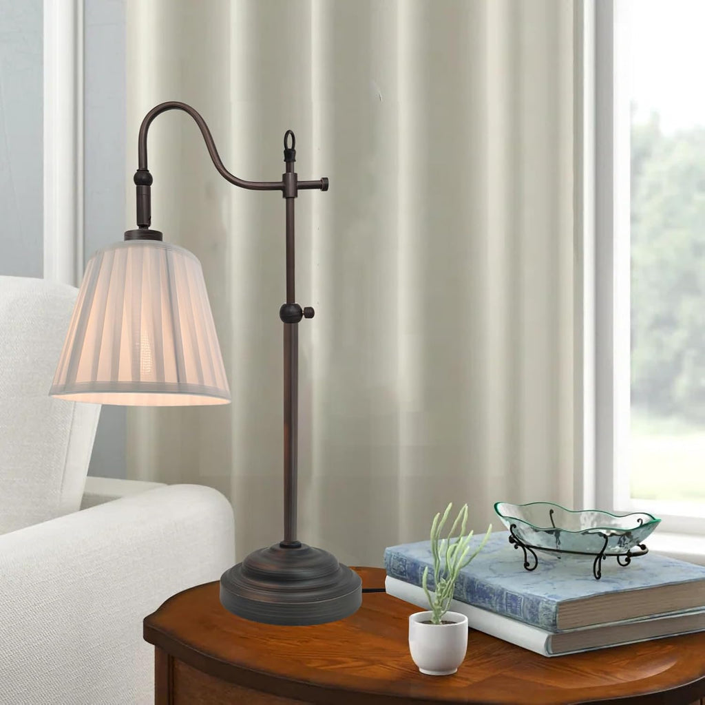Vintage Farmhouse Swing Arm Desk Lamp, E26 Pleated Table Lamp for Bedroom Living Room
