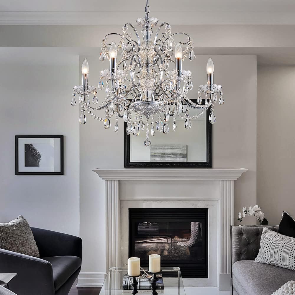 Saint Mossi 6-Lights Crystal Chandelier Crystals Raindrop Chandelier,Modern Crystal Pendant Light Fixture Modern Chandelier for Bedroom,Living Room,Dining Room,H22 X D24,Chain Adjustable