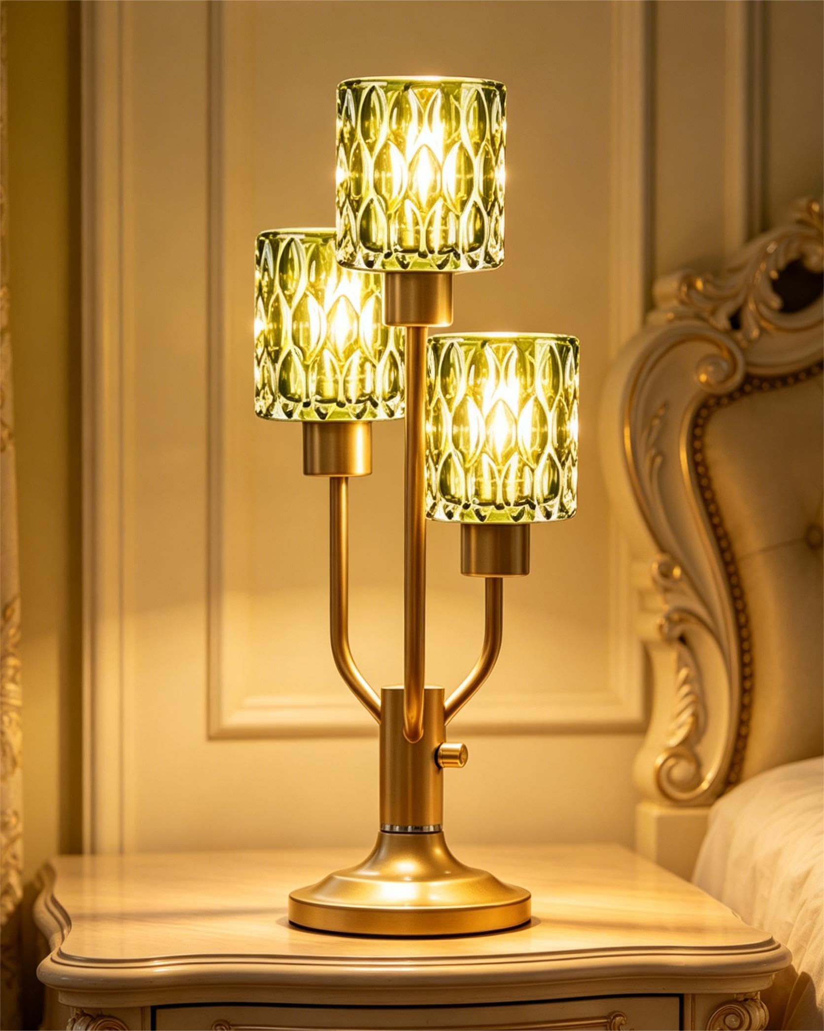 Mid Century Modern Table Lamp for Living Room Dimmable Nightstand Lamp Vintage Black Desk Lamp with Brown Glass 3 Bulbs Included Warmwhite Ambient Bedside Lamps for Bedroom Office Home Decor