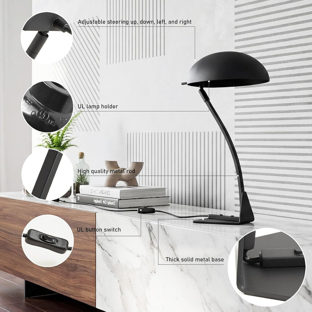 18.4" Metal Desk Lamp Modern Industrial Table Lamp, Adjustable Neck Architect Lights (3000K) with On/Off Switch, Bedside Reading Lamps for Office Bedroom Study Room Side Table (Sand Black)