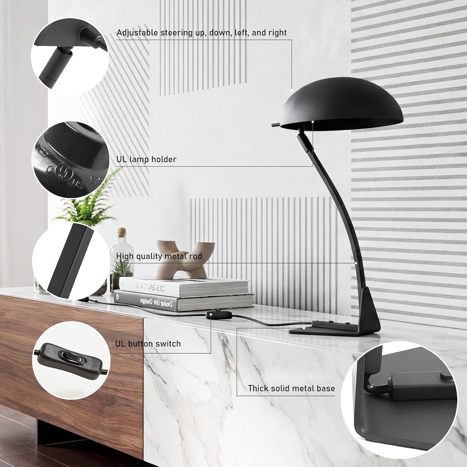 18.4" Metal Desk Lamp Modern Industrial Table Lamp, Adjustable Neck Architect Lights (3000K) with On/Off Switch, Bedside Reading Lamps for Office Bedroom Study Room Side Table (Sand Black)