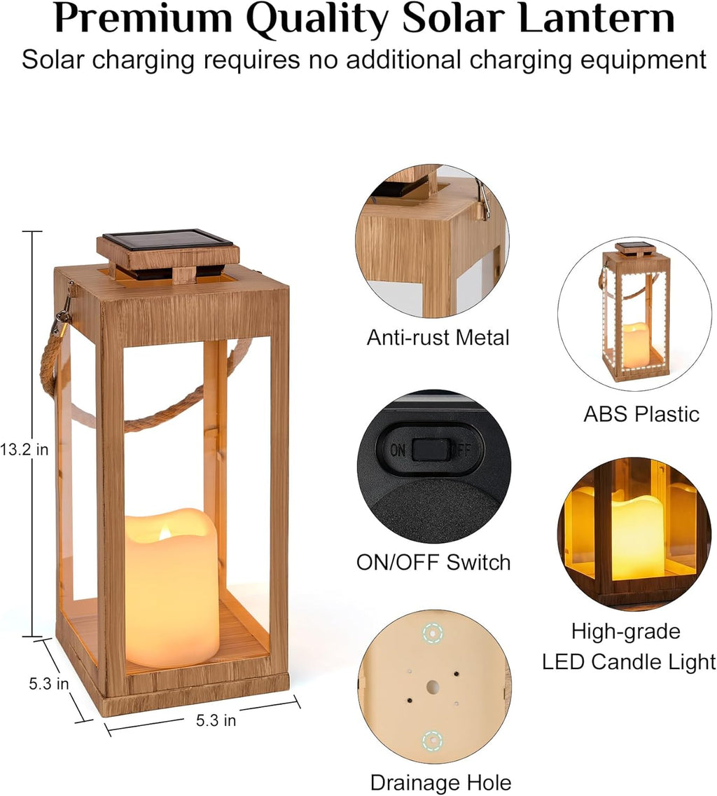 Solar Lanterns Outdoor Waterproof, 2-Pack 13.2" Led Flickering Flameless Candle Lantern, Metal Lanterns Decorative, Hanging Solar Lantern for Garden, Patio, Front Porch,Wedding Decor, Table