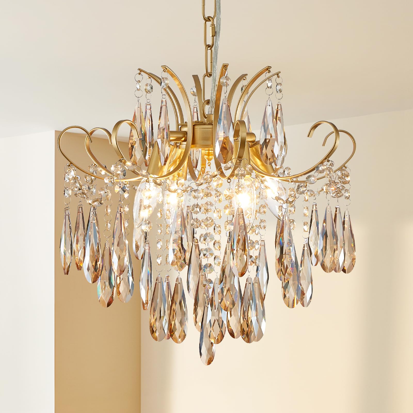 5-Light Modern Candle Crystal Glass Chandelier Pendant Ceiling Lighting Fixture for Dining Room Kitchen Hallway Living Room Bedroom Bar Closet, 23" Chrome Contemporary Elegant Lamp