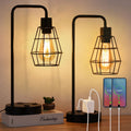 Set of 2 Industrial Cage Table Lamps with USB & AC Outlet, USB Edison Bedside Lamps