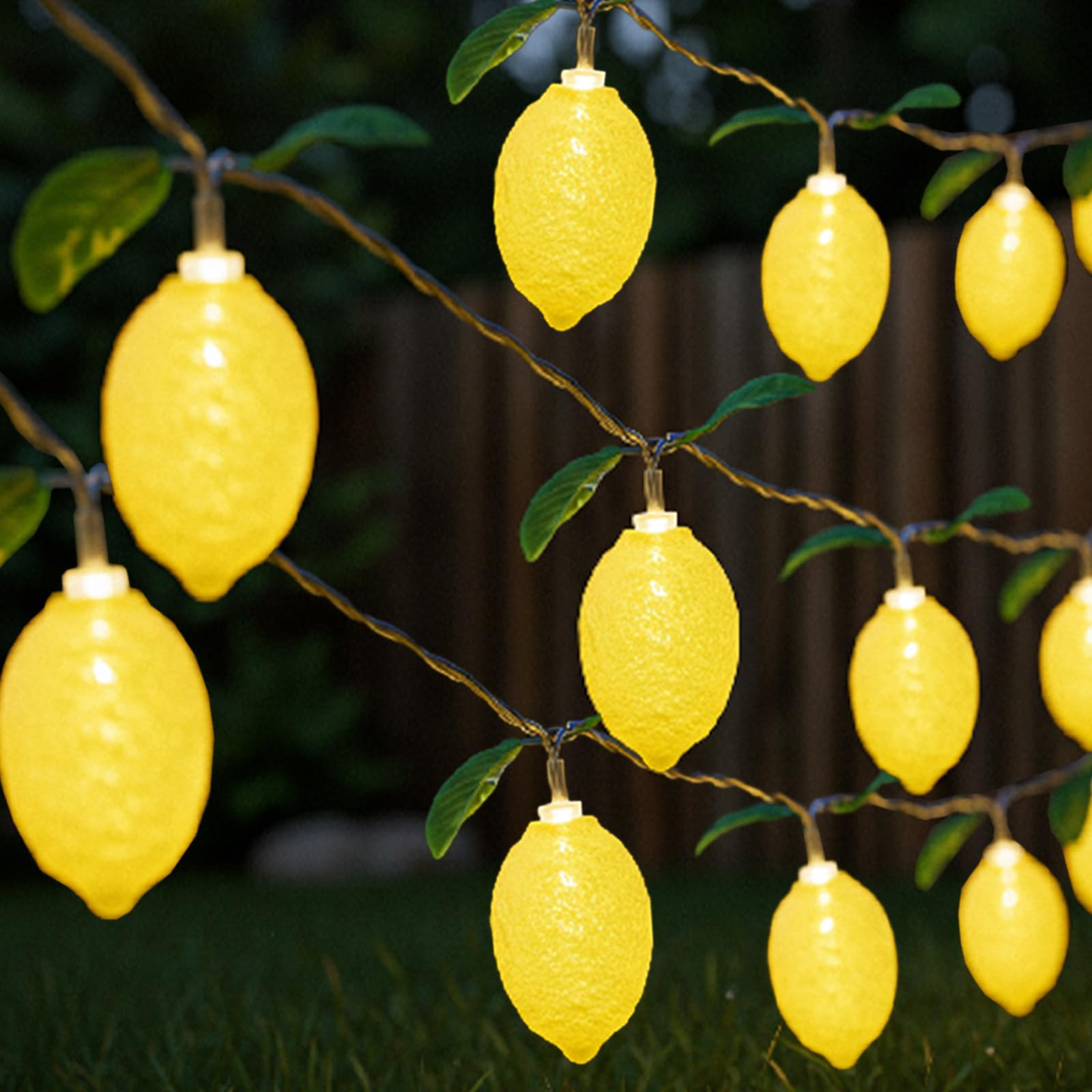 Baquler 2 Pcs Total 13.12ft 20leds 3D Lemon LED String Lights Battery Operated Summer Artificial Fruit Garland Lemon Light Bulbs with Flower Leaves Fairy Lights for Wedding Party Table Decorations