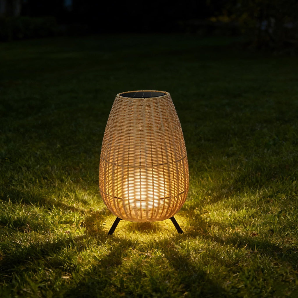 MIXL-Beige Shade Outdoor Floor Lamp,Waterproof Solar Lamp with Rattan Lampshade,Solar Lights Camping,Modern Outdoor Lighting for Yard Patio