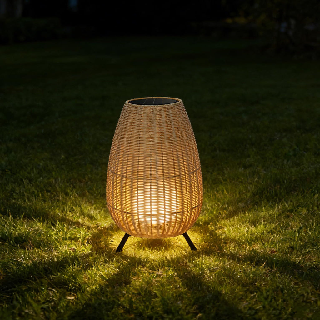 MIXL-Beige Shade Outdoor Floor Lamp,Waterproof Solar Lamp with Rattan Lampshade,Solar Lights Camping,Modern Outdoor Lighting for Yard Patio