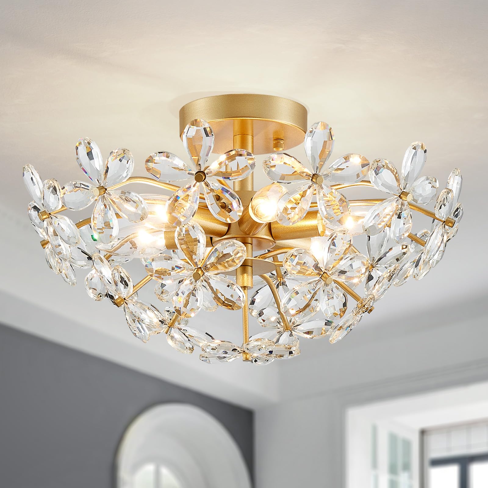 WUZUPS Crystal Chandelier 10-Light Pendant Ceiling Light Modern Lighting Fixture for Dining Room Hallway Bedroom Kitchen Bathroom, H 27.6" x W 22.8", E12 Base, Black