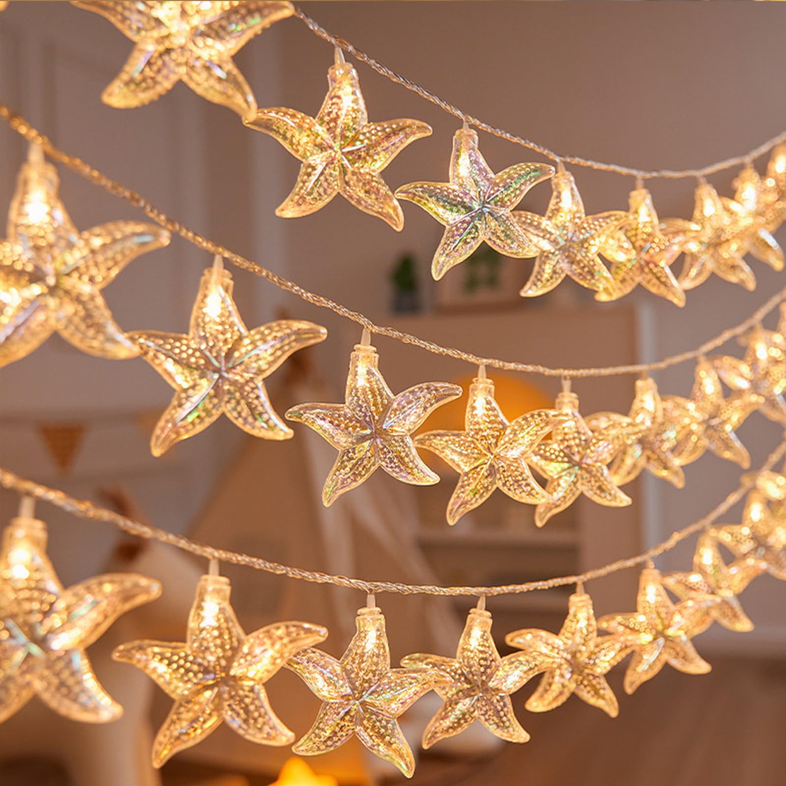 Natural Beach Shell String Light 20FT 40 LED Warm White LED Seashell Fairy Lights,Lights with Battery Operated，Ocean Theme Decor for Bedroom, Party, Wedding, Garden, Patio(Shell)