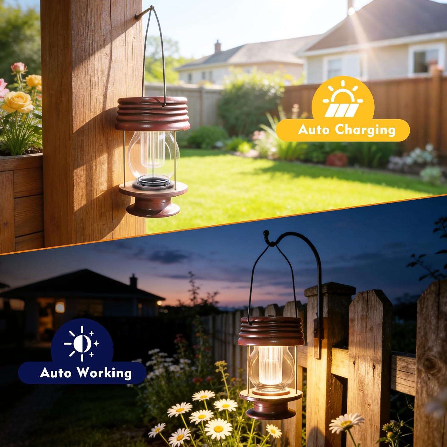 Solar Lanterns Outdoor Patio Decor, 2 Pack Large Hanging Solar Lights Waterproof, 30LM Bright Retro Decorative Table Lamps with Warm Glow for Porch, Yard, Garden, Pathway & Backyard Decoration
