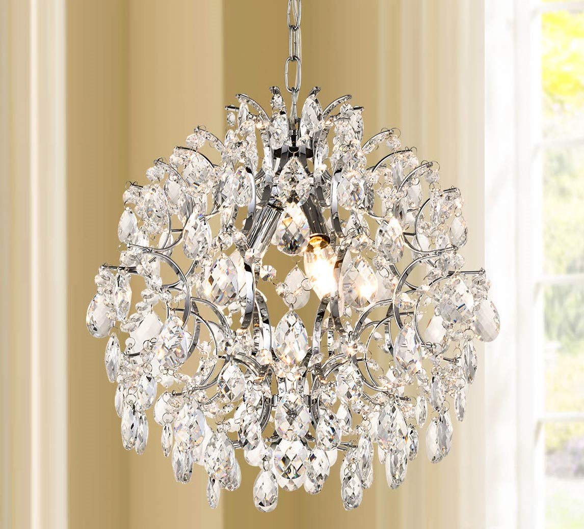 Bestier Gold Modern Pendant Chandelier Crystal Raindrop Lighting Ceiling Light Fixture Lamp for Dining Room Bathroom Bedroom Livingroom entryway 1 E26 Bulbs Required D13 in x H16 in