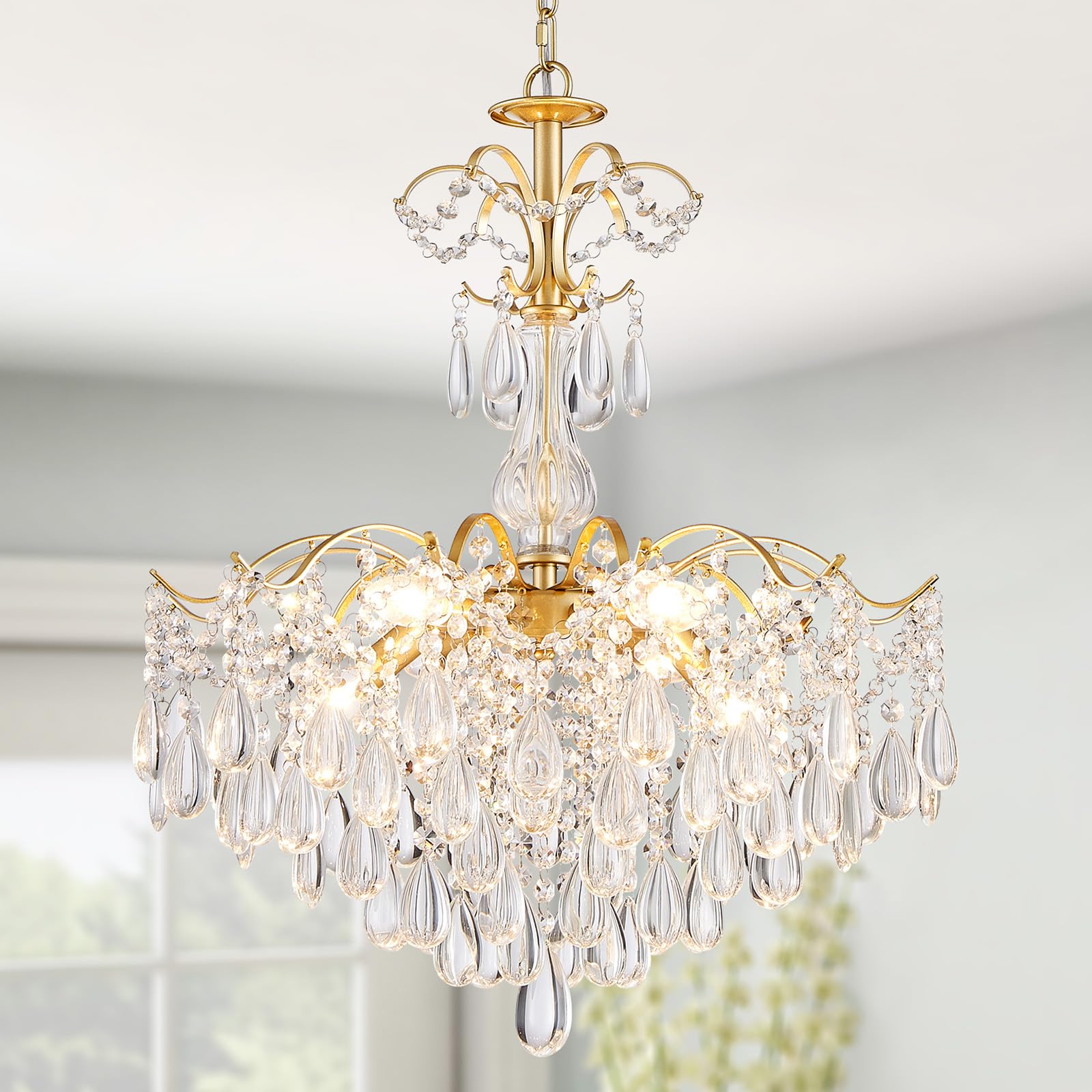 WUZUPS Crystal Chandelier 10-Light Pendant Ceiling Light Modern Lighting Fixture for Dining Room Hallway Bedroom Kitchen Bathroom, H 27.6" x W 22.8", E12 Base, Black