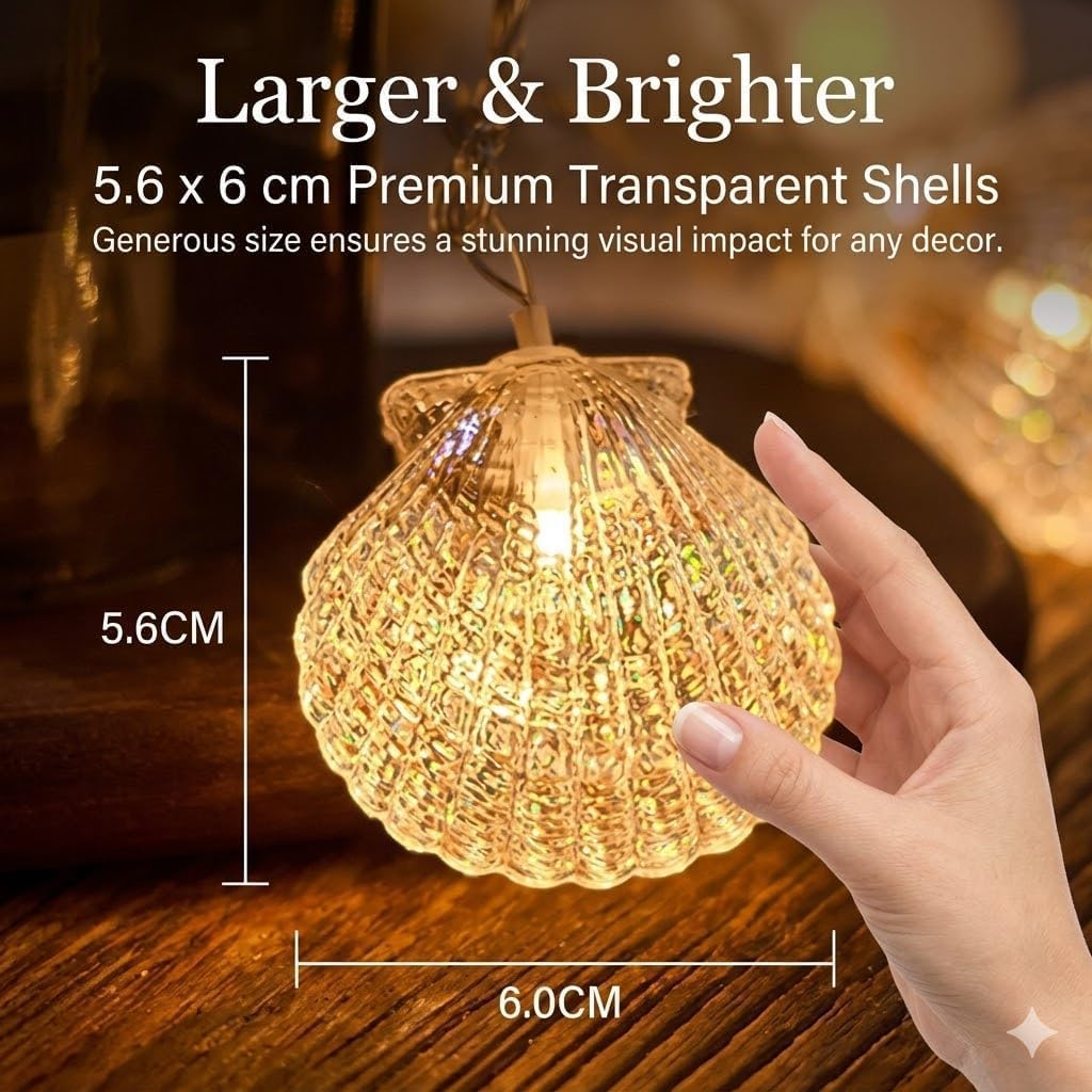 Natural Beach Shell String Light 20FT 40 LED Warm White LED Seashell Fairy Lights,Lights with Battery Operated，Ocean Theme Decor for Bedroom, Party, Wedding, Garden, Patio(Shell)
