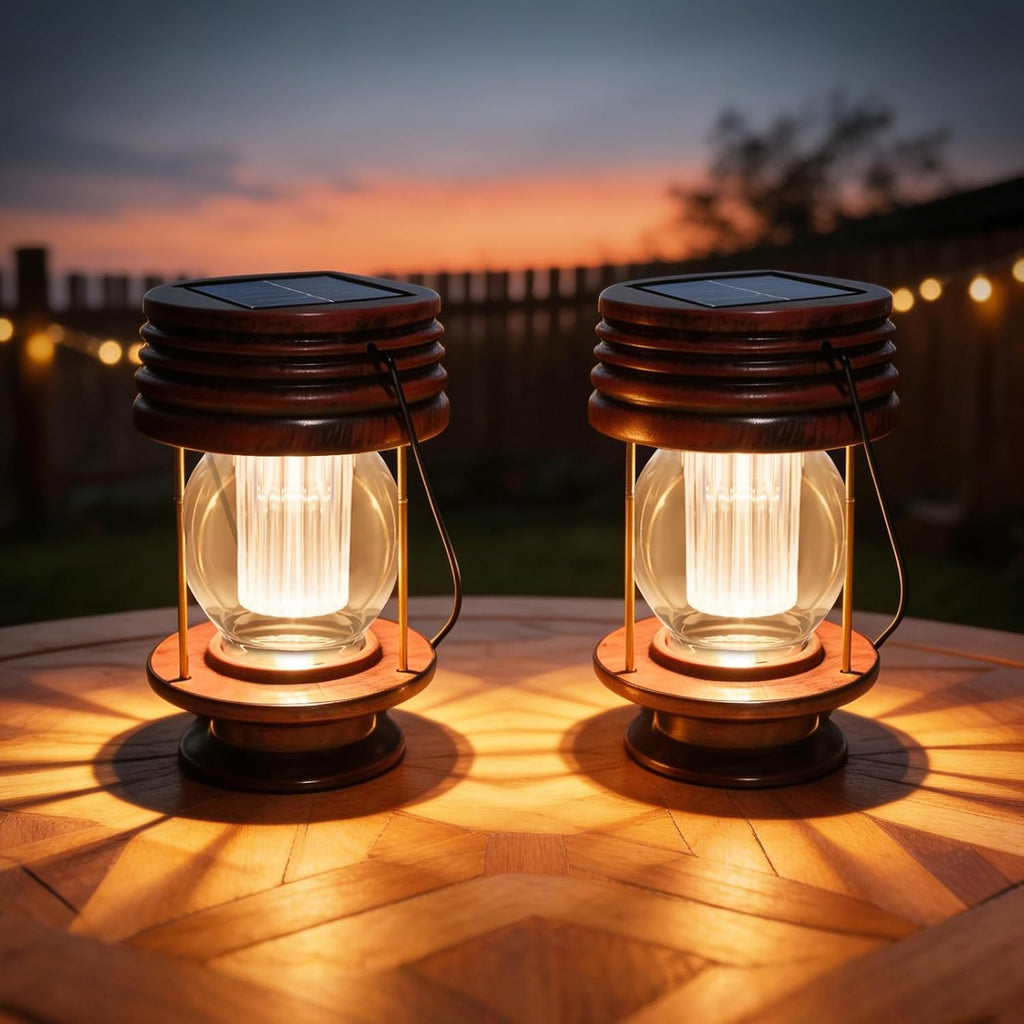 Solar Lanterns Outdoor Patio Decor, 2 Pack Large Hanging Solar Lights Waterproof, 30LM Bright Retro Decorative Table Lamps with Warm Glow for Porch, Yard, Garden, Pathway & Backyard Decoration