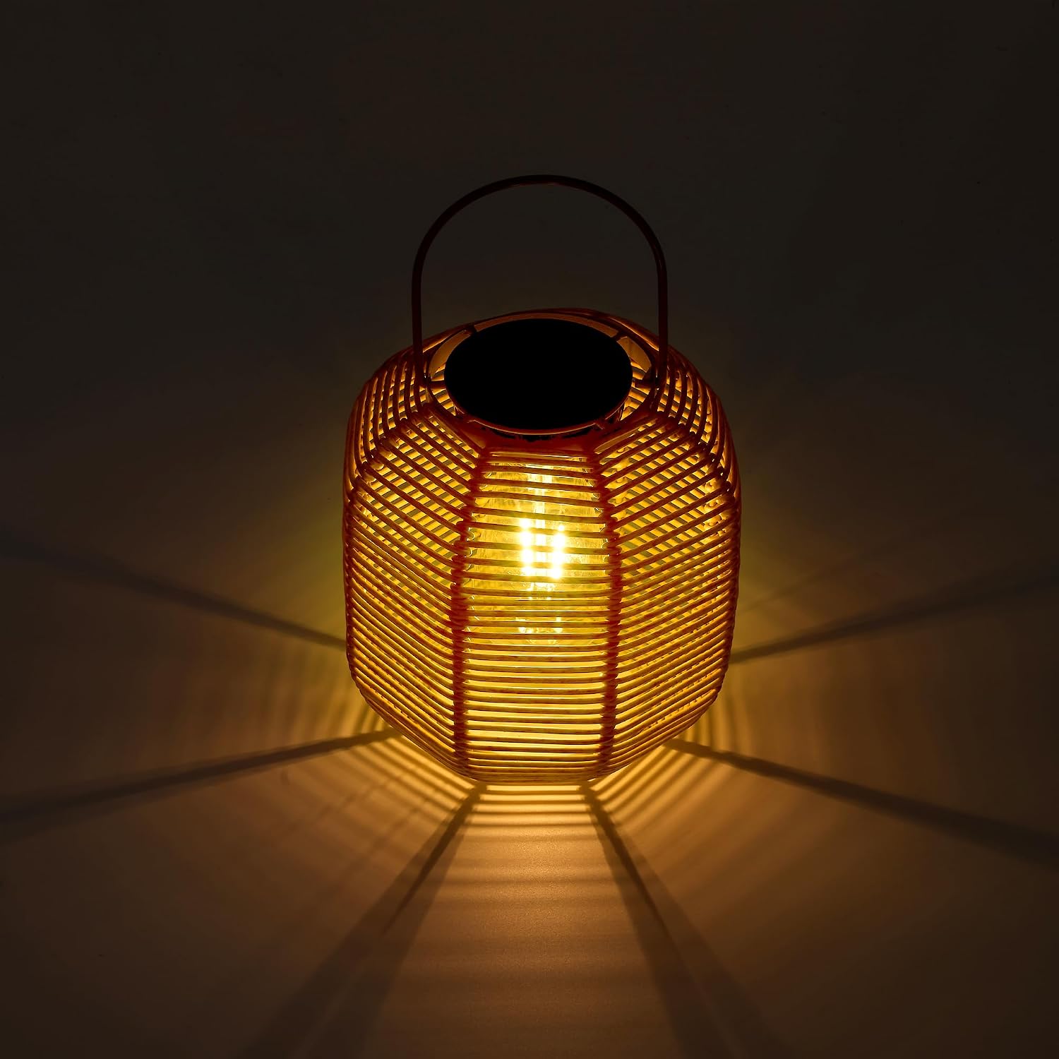 HPC Decor 2 PK Solar Lanterns-Outdoor Lanterns Waterproof, Rattan Solar Lights, Hanging Solar Lanterns Outdoor,Solar Lamp Lights,Decoration Lights for Garden,Patio,Porch,Trees,Pathway,Outside.