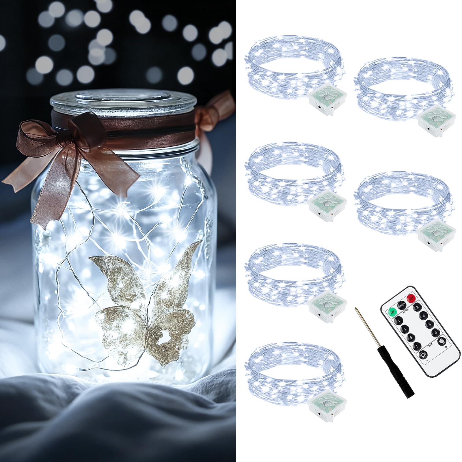 AIKEI 48 Pack LED Fairy Lights Battery Operated, Fairy String Lights Waterproof 7 Feet 20 Led Firefly Starry Lamps for Wedding Party Bedroom Garden Halloween Christmas Decoration White