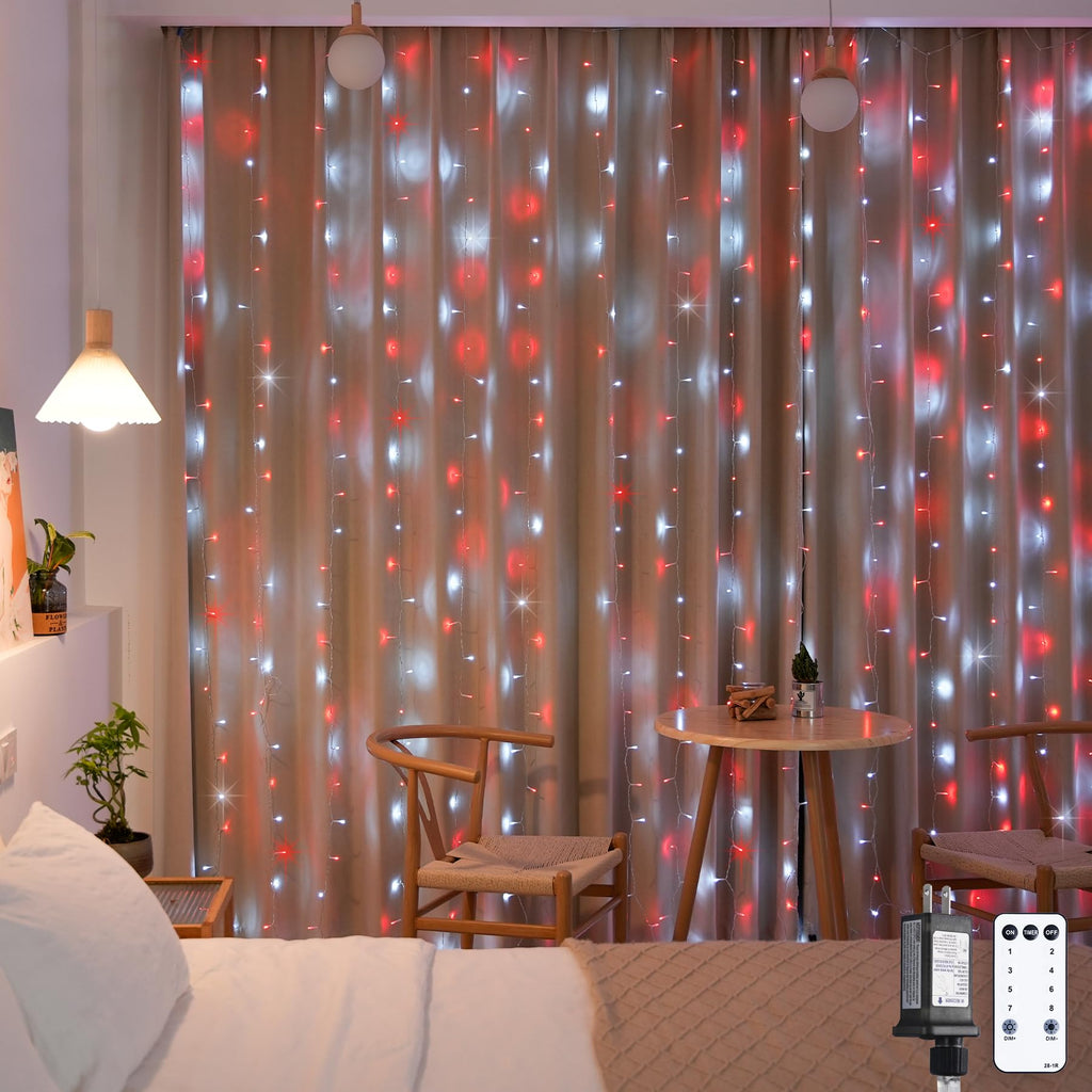 Warm White 600 LED Curtain String Lights 9.5×19.6ft, Indoor Outdoor Wedding Decor Lights
