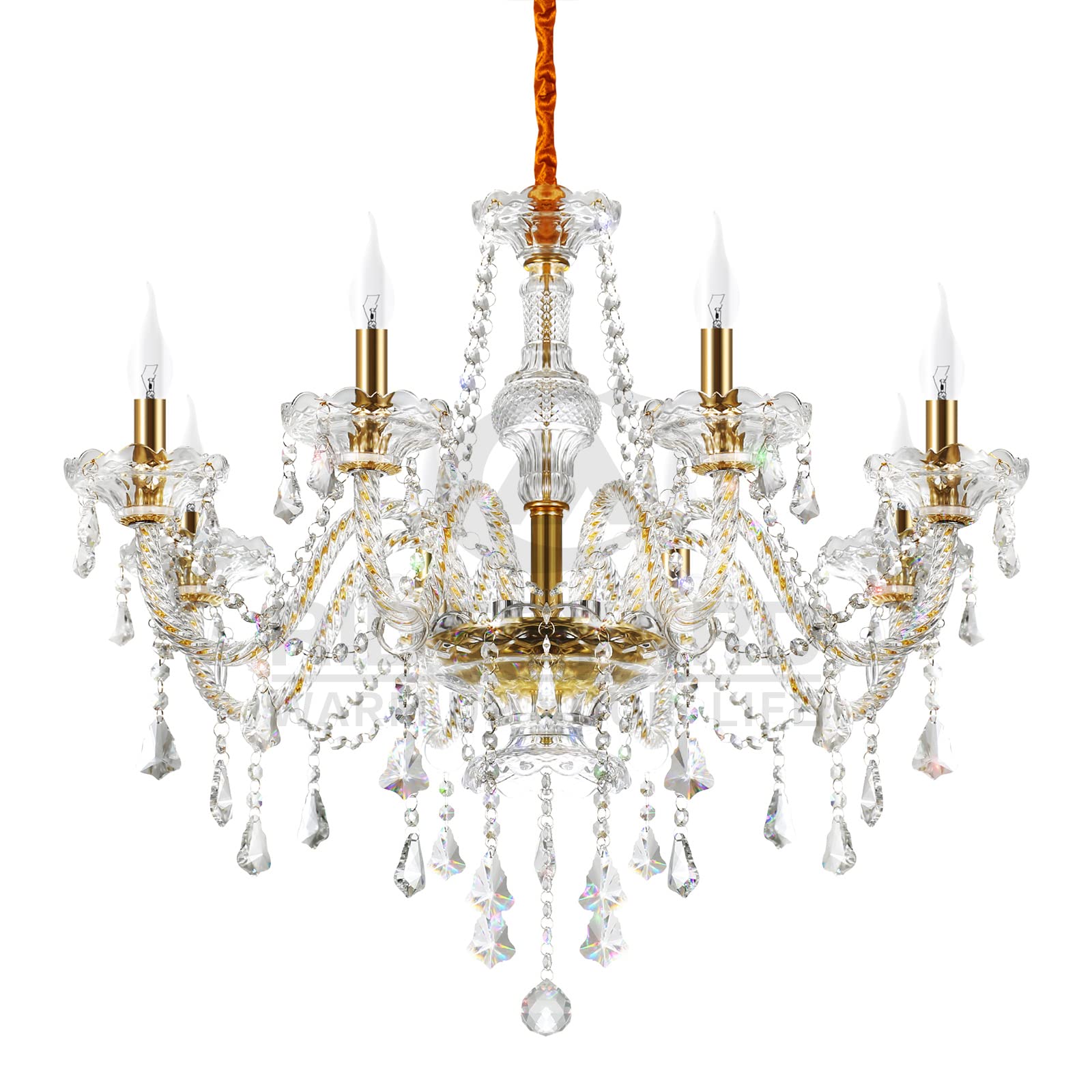 Ridgeyard 10-Light Crystal Chandelier Cognac/Champagne Modern K9 Crystal Candle Pendant Lamp Ceiling Lighting Fixture, Chandeliers for Dining Room Home Decor