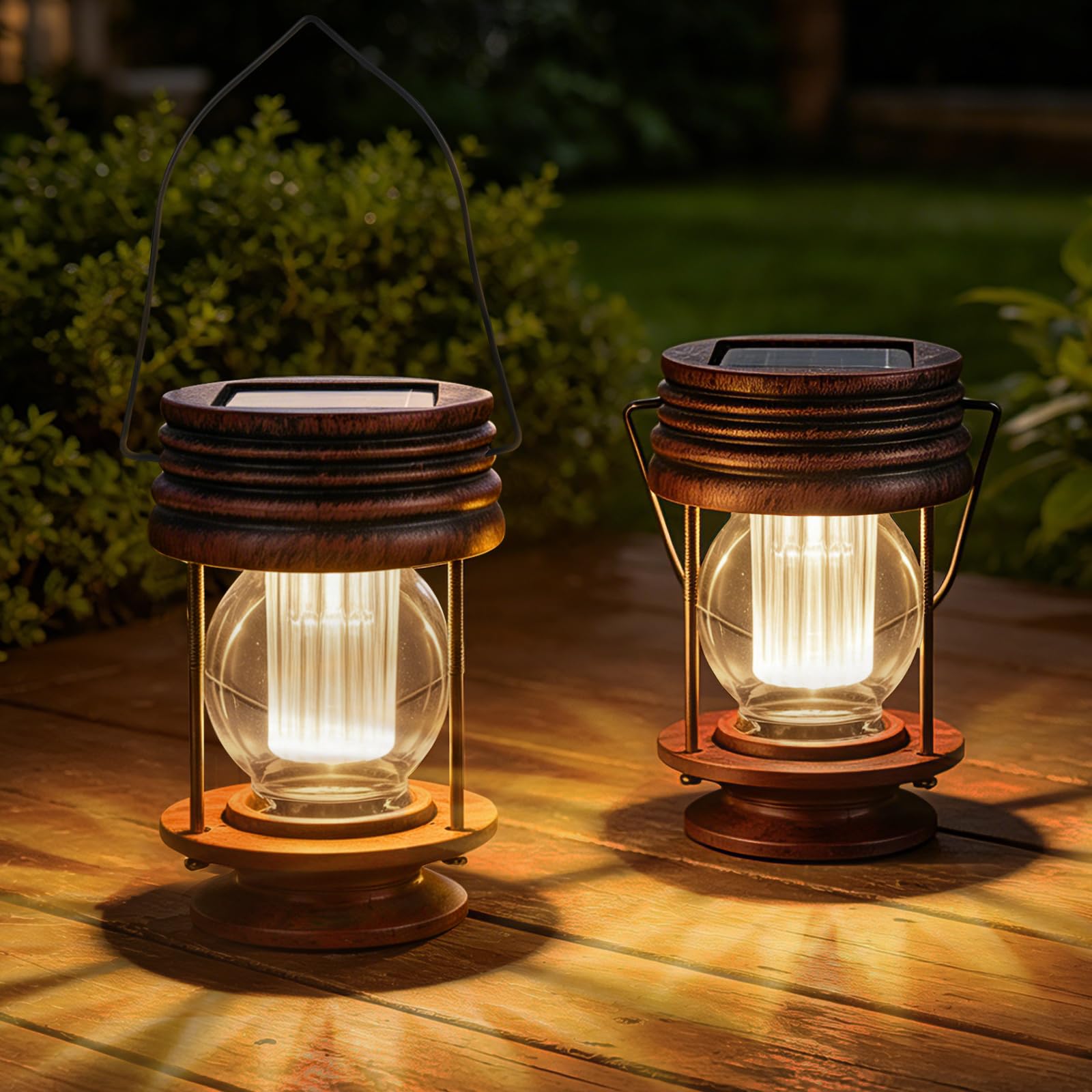 Solar Lanterns Outdoor Patio Decor, 2 Pack Large Hanging Solar Lights Waterproof, 30LM Bright Retro Decorative Table Lamps with Warm Glow for Porch, Yard, Garden, Pathway & Backyard Decoration