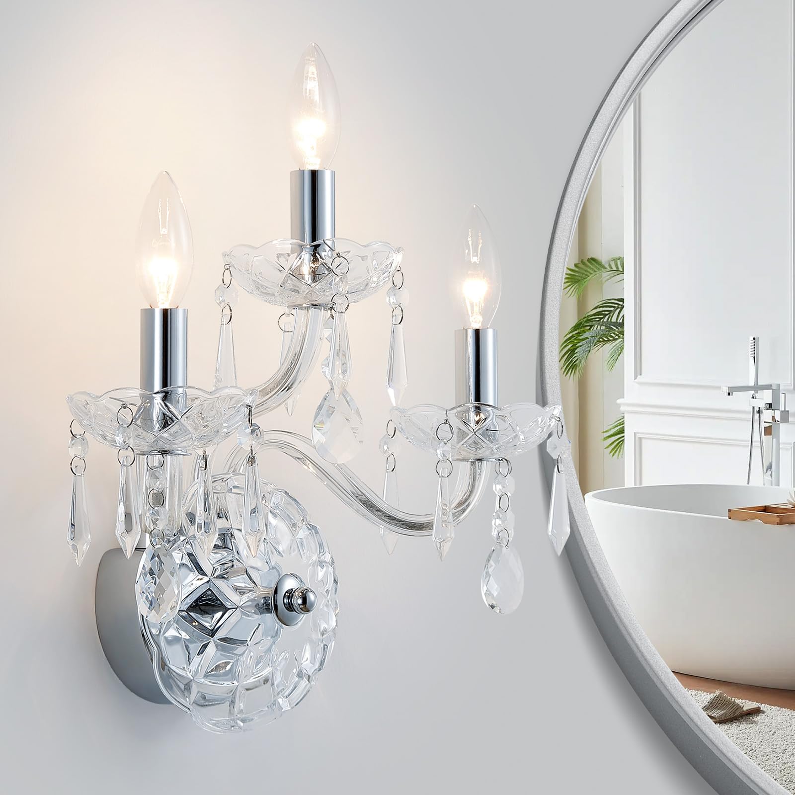 WUZUPS Crystal 5-Light Candle Chandelier Pendant Flushmount Ceiling Light Modern Lighting Fixture for Bedroom Hallway Bar Kitchen Bathroom, H 20.9" x W 21.7", Brushed Nickel, E12 Base