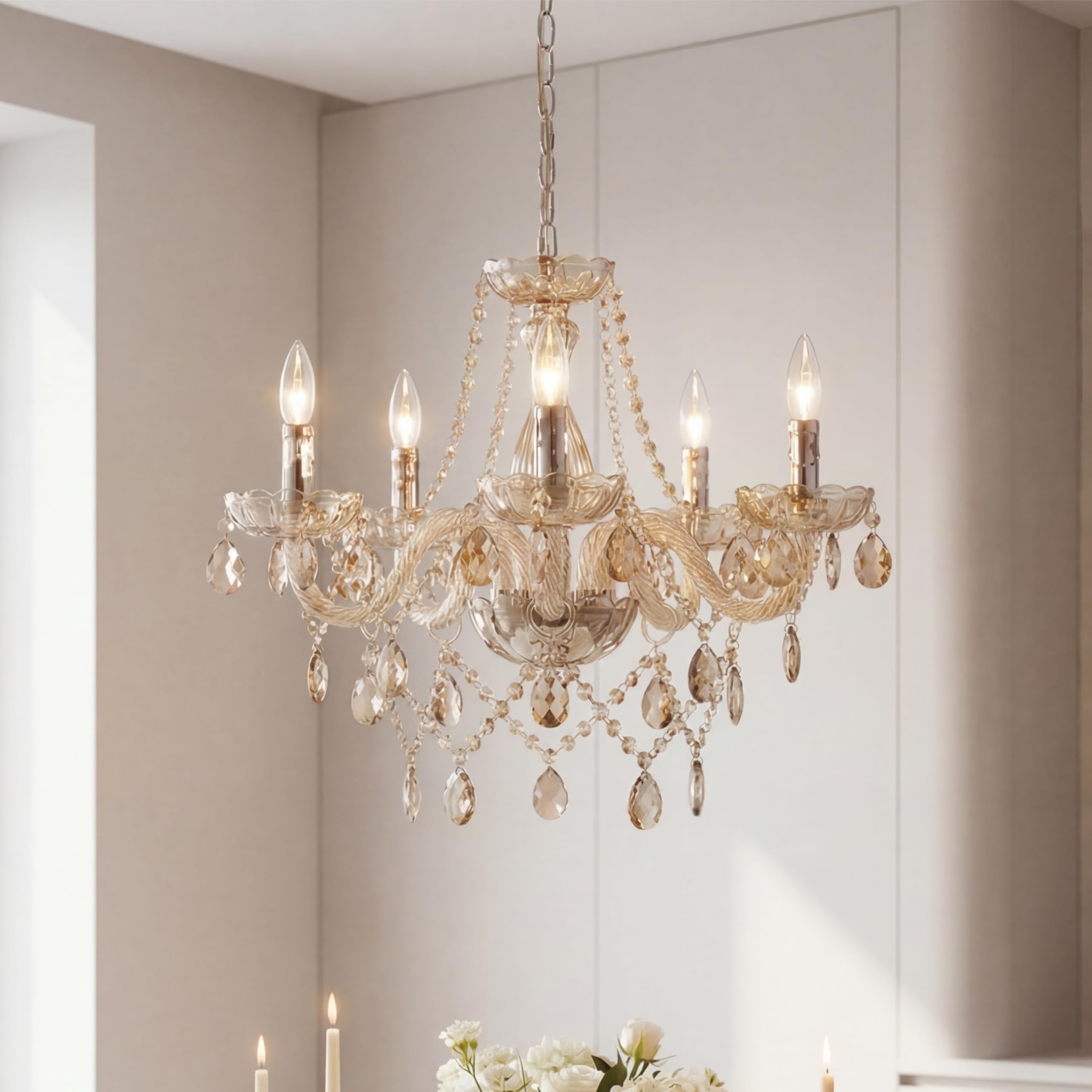 Saint Mossi 5 Light Modern Contemporary Elegant K9 Crystal Glass Chandelier Pendant Ceiling Lighting Fixture