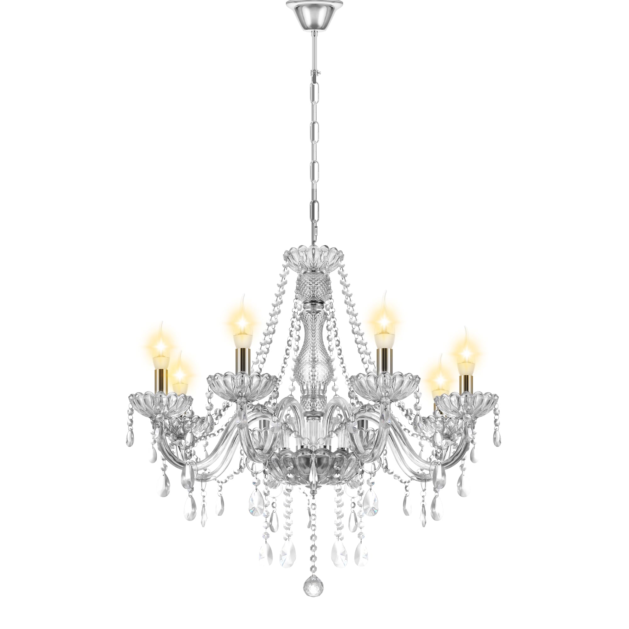 Ridgeyard 10-Light Crystal Chandelier Cognac/Champagne Modern K9 Crystal Candle Pendant Lamp Ceiling Lighting Fixture, Chandeliers for Dining Room Home Decor