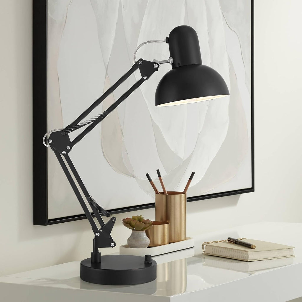 360 Lighting Wyatt 25" High Modern Desk Lamp with USB Charging Ports A+C Architect Adjustable Height Black Finish Metal Shade Home Office Living Room Bedroom Bedside Nightstand House