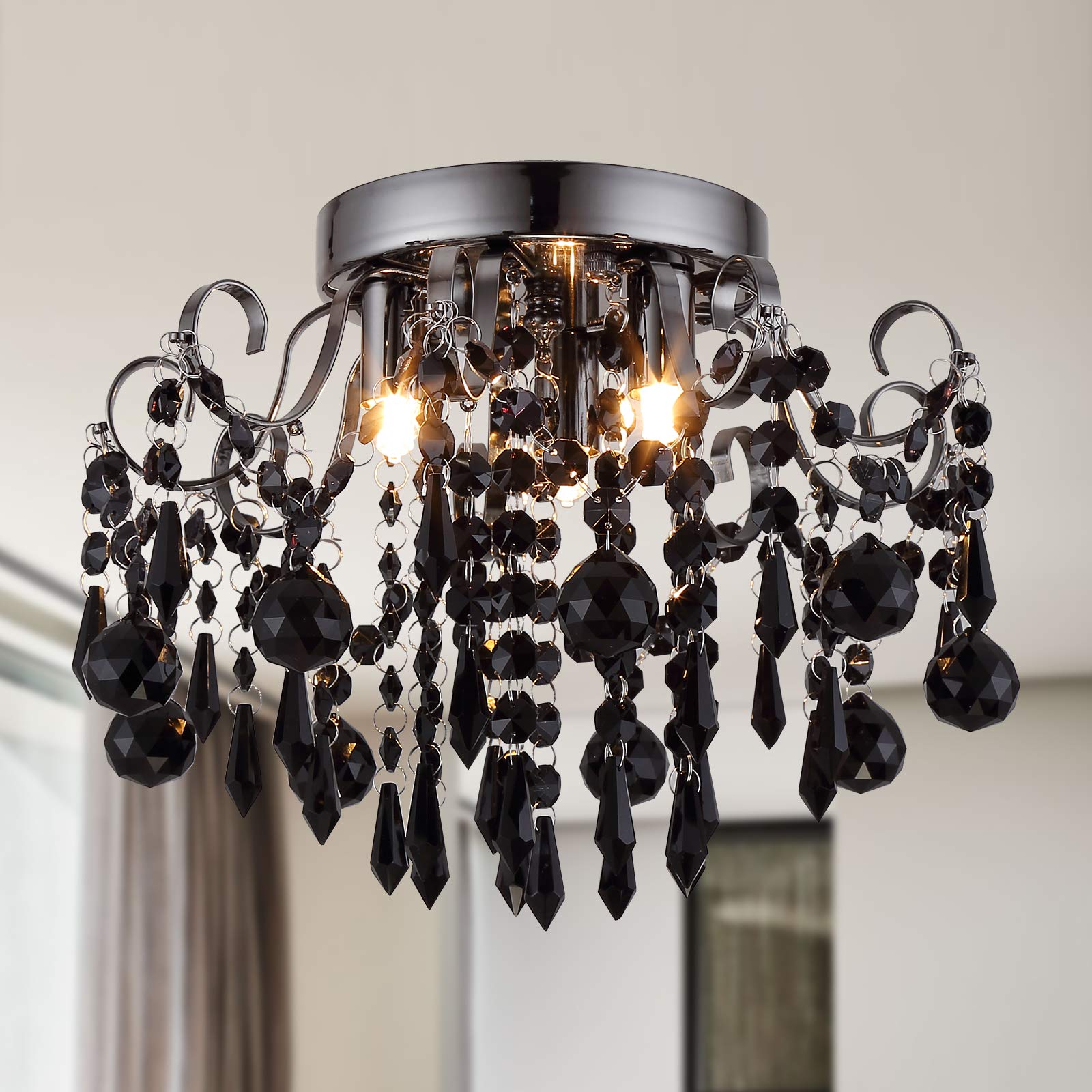 Q&S Modern Gold Crystal Chandelier Amber Crystal Pendant Light 6 Lights for Bedroom Dining Room Entryway Hallway Office Bathroom UL Listed