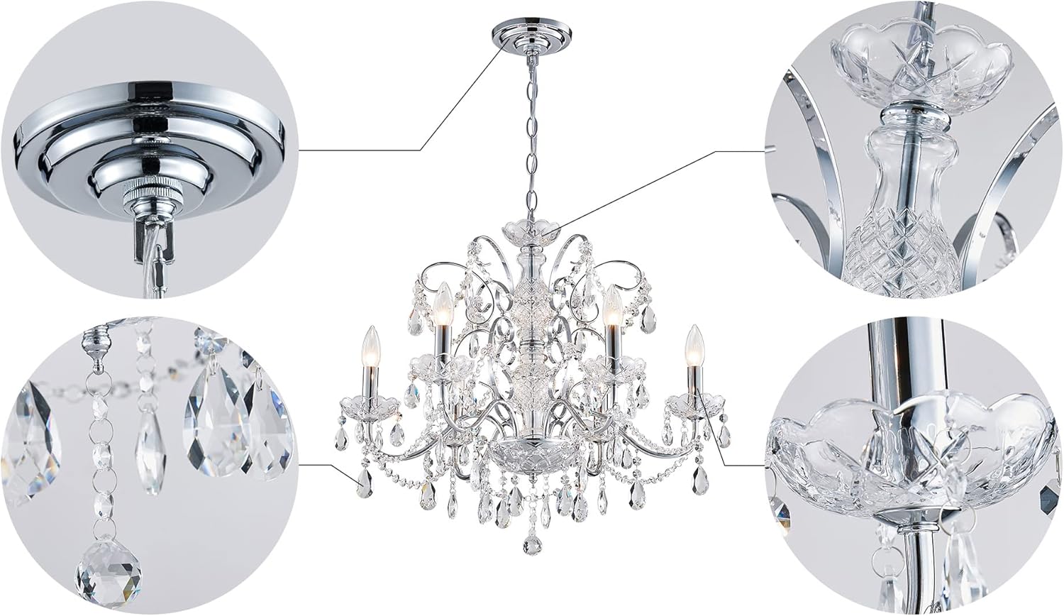 Saint Mossi 6-Lights Crystal Chandelier Crystals Raindrop Chandelier,Modern Crystal Pendant Light Fixture Modern Chandelier for Bedroom,Living Room,Dining Room,H22 X D24,Chain Adjustable