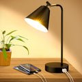 Touch Control Black Metal Table Lamp, Dimmable Flexible Desk Lamp with Charging Ports