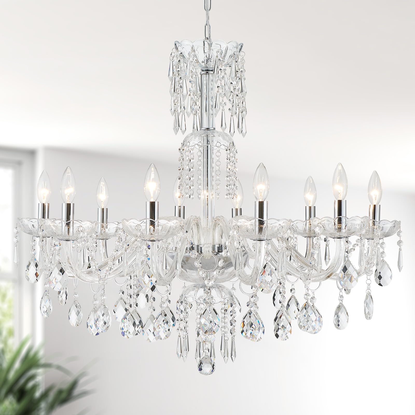 WUZUPS Crystal 5-Light Candle Chandelier Pendant Flushmount Ceiling Light Modern Lighting Fixture for Bedroom Hallway Bar Kitchen Bathroom, H 20.9" x W 21.7", Brushed Nickel, E12 Base