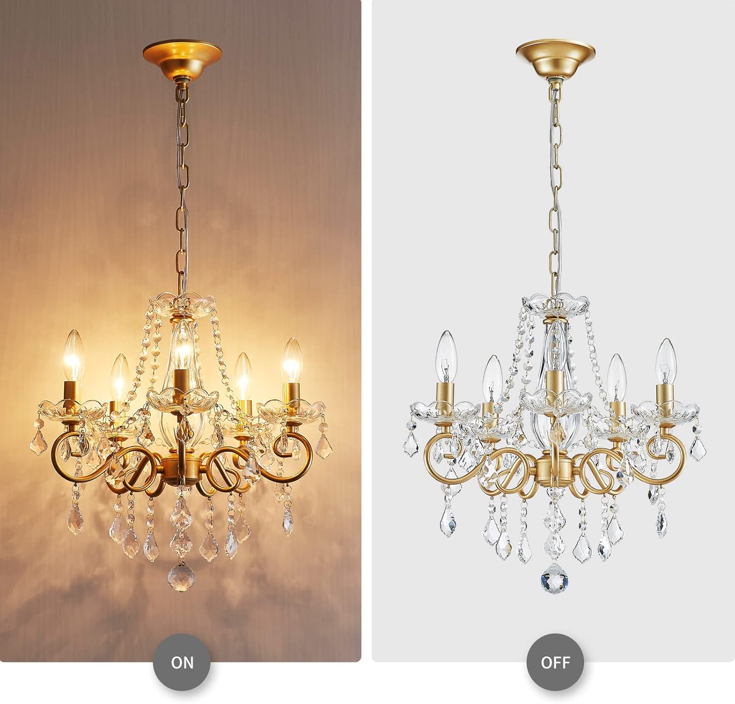 ANJIADENGSHI Mini Crystal Chandelier K9 Crystal Gold Chandelier for Living Room Bedroom Dining Room Kitchen Island Entryway 5 E12 Bulbs High 16.5 in x Diameter 16.9 in, Golden