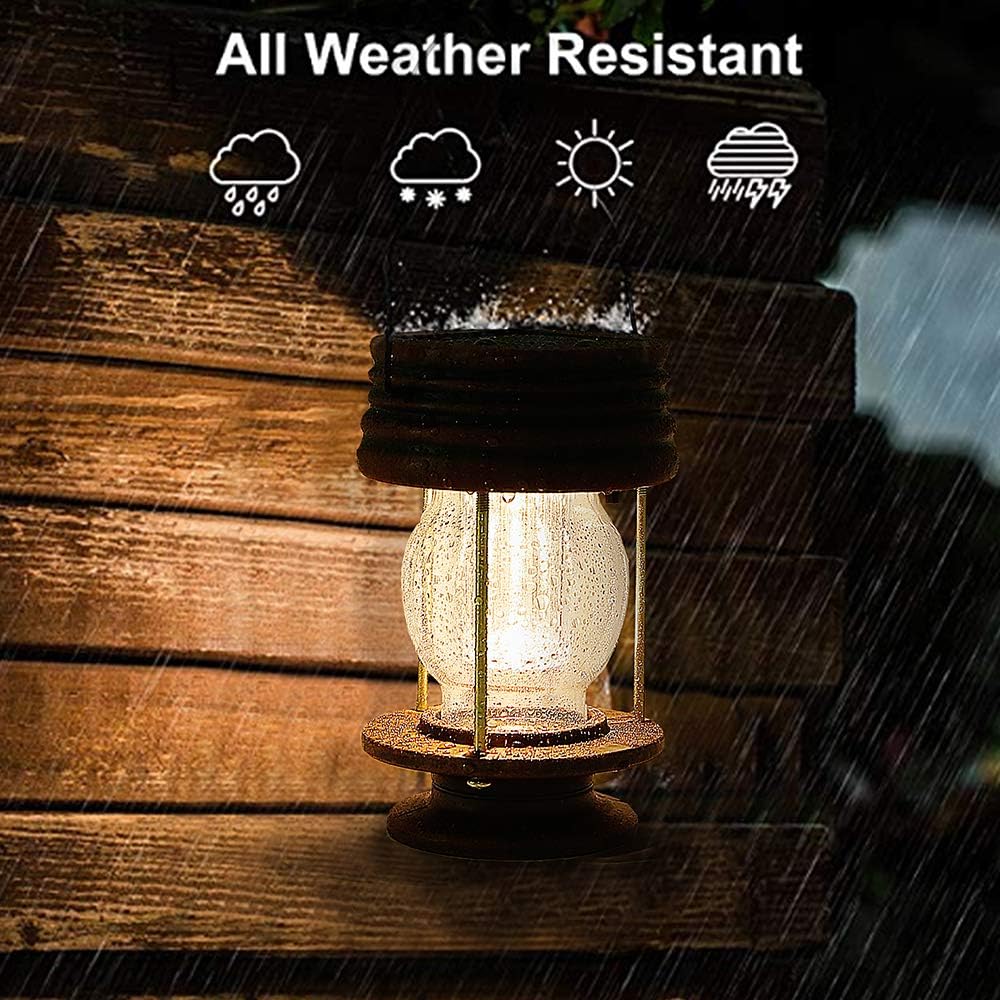 Solar Lanterns Outdoor Patio Decor, 2 Pack Large Hanging Solar Lights Waterproof, 30LM Bright Retro Decorative Table Lamps with Warm Glow for Porch, Yard, Garden, Pathway & Backyard Decoration