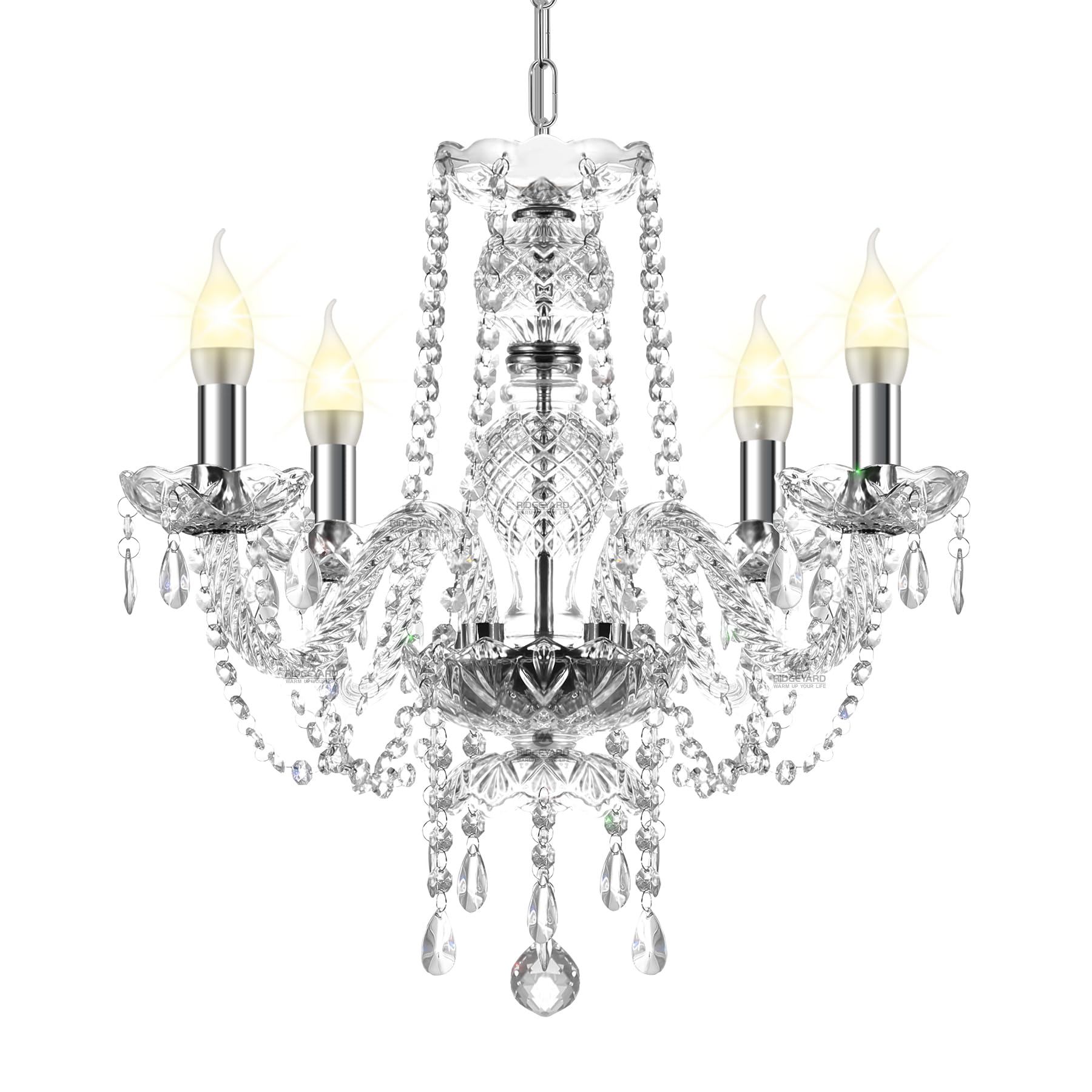 Ridgeyard 10-Light Crystal Chandelier Cognac/Champagne Modern K9 Crystal Candle Pendant Lamp Ceiling Lighting Fixture, Chandeliers for Dining Room Home Decor