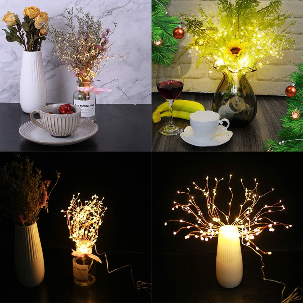 PXBNIUYA 4 Pack Starburst Sphere Lights,200 LED Firework Lights, 8 Modes Dimmable Remote Control Waterproof Hanging Fairy Light, Copper Wire Light for Patio Parties Christmas (Battery Operated)