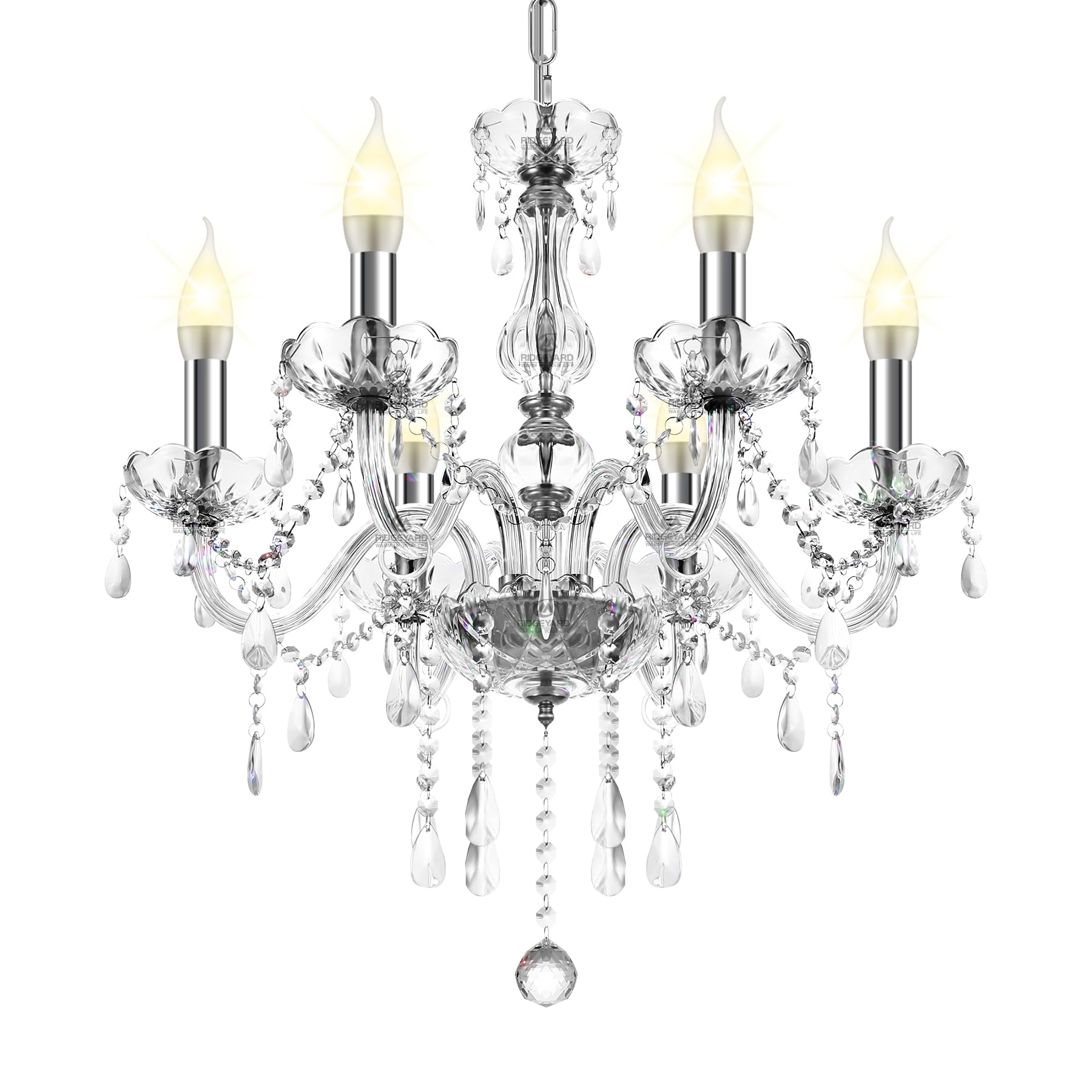 Ridgeyard 10-Light Crystal Chandelier Cognac/Champagne Modern K9 Crystal Candle Pendant Lamp Ceiling Lighting Fixture, Chandeliers for Dining Room Home Decor