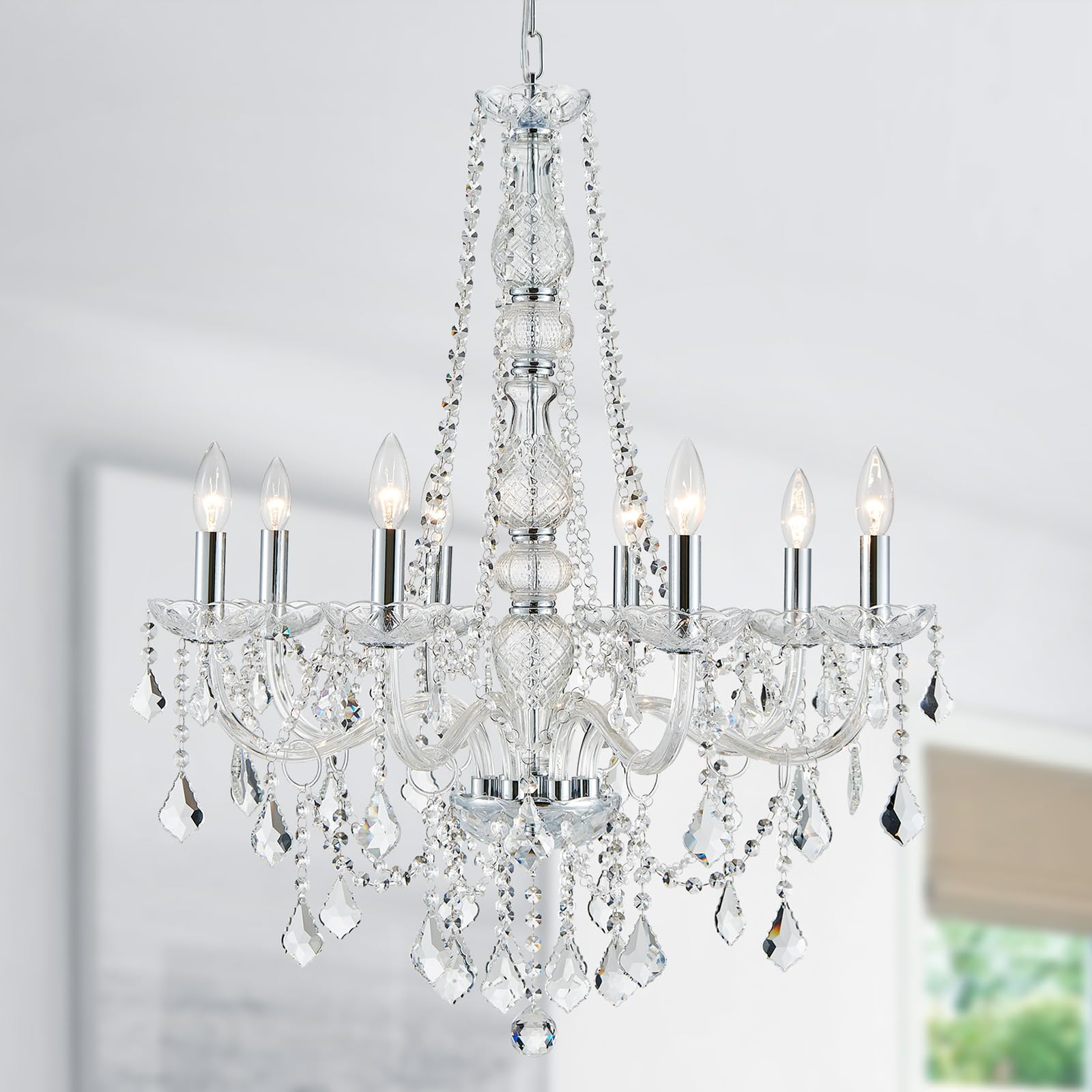 WUZUPS Crystal 5-Light Candle Chandelier Pendant Flushmount Ceiling Light Modern Lighting Fixture for Bedroom Hallway Bar Kitchen Bathroom, H 20.9" x W 21.7", Brushed Nickel, E12 Base